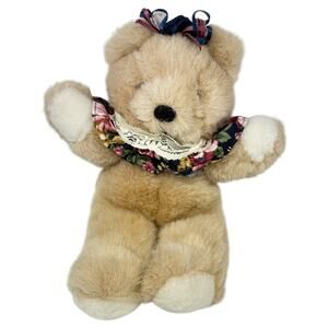 Vintage 1990 World of Smile Teddy Bear 10" Plush Rare Lace Floral Stuffed Animal